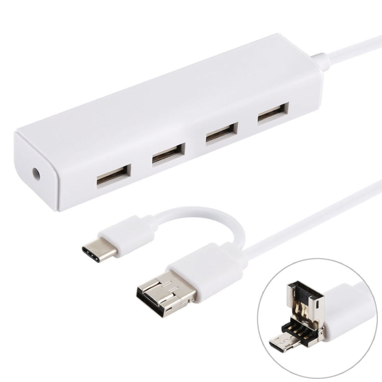 3 in 1 USB-C / Type-C + Micro USB + 4 x USB 2.0 Ports HUB Converter, Cable Length: 12cm