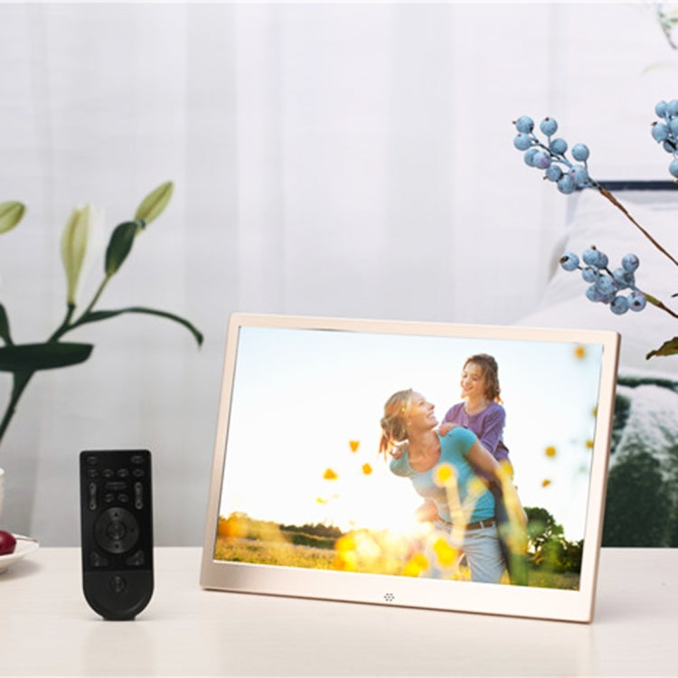 HSD1303 13.3 inch LED 1280x800 High Resolution Display Digital Photo Frame with Holder and Remote Control, Support SD / MMC / MS Card / USB Port, UK Plug(Gold)