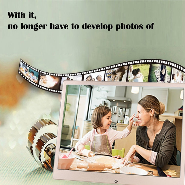 HSD1303 13.3 inch LED 1280x800 High Resolution Display Digital Photo Frame with Holder and Remote Control, Support SD / MMC / MS Card / USB Port, UK Plug(Gold)