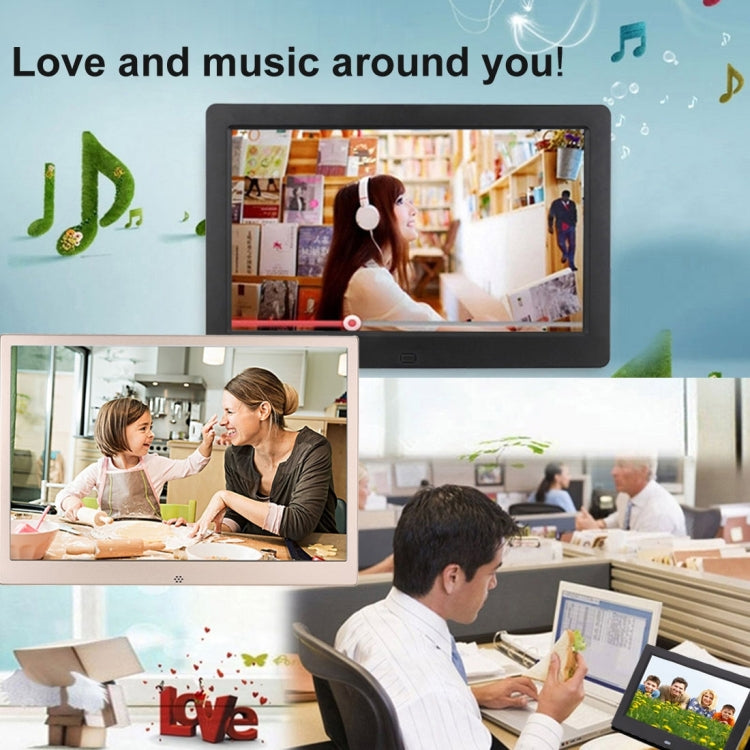 HSD1303 13.3 inch LED 1280x800 High Resolution Display Digital Photo Frame with Holder and Remote Control, Support SD / MMC / MS Card / USB Port, UK Plug(Gold)