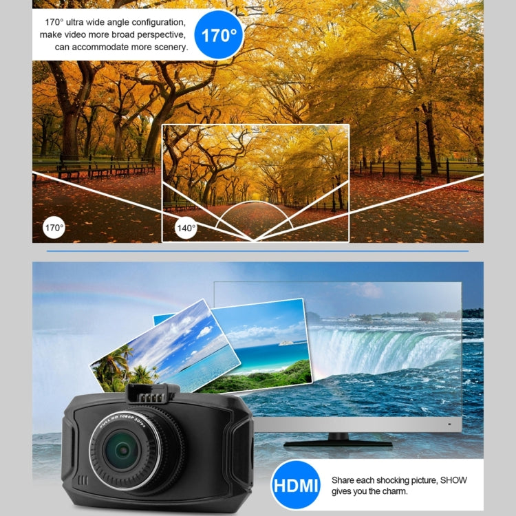 GS90C Car DVR Camera 2.7 inch LCD Screen HD 2304 x 1296P 170 Degree Wide Angle Viewing, Support Motion Detection / TF Card / G-Sensor / HDMI