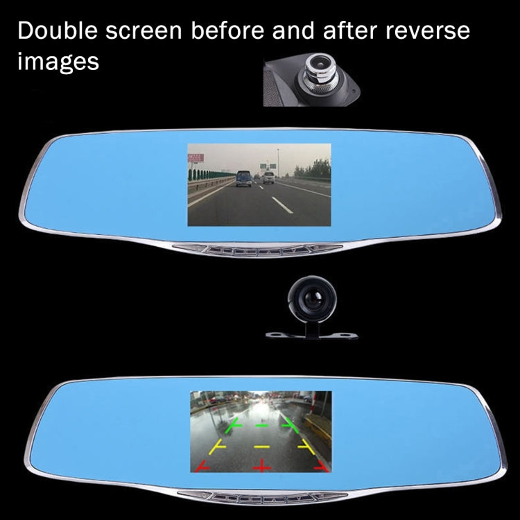 G835 HD 1080P 4.3 inch Screen Display Rearview Mirror Vehicle DVR, Generalplus 2248, 2 Cameras 170 Degree Wide Angle Viewing, Support HDR Recording / Motion Detection Function