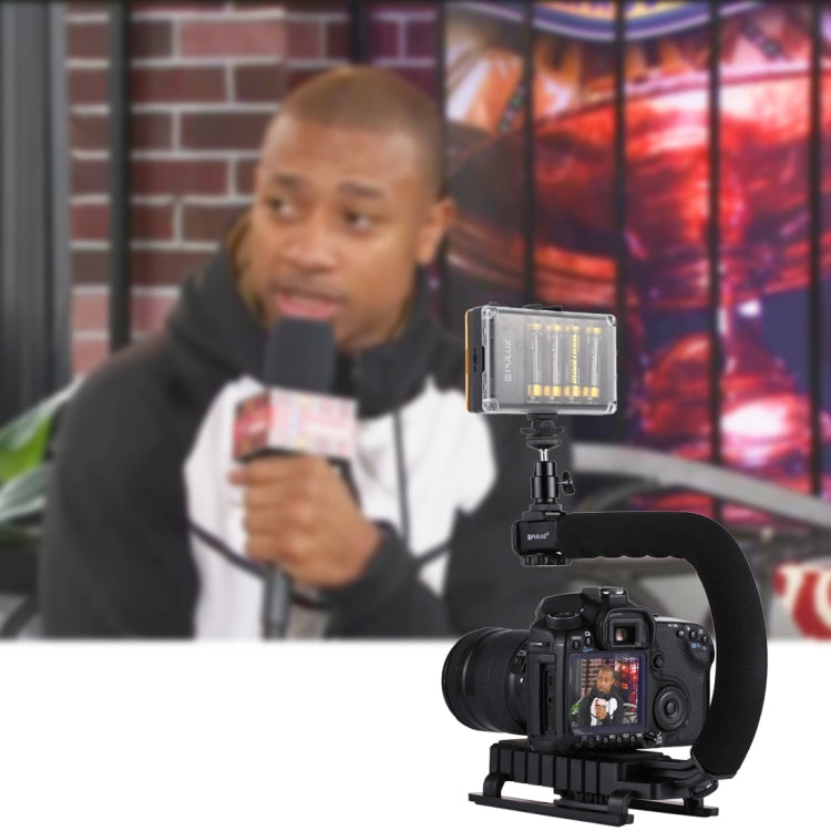 PULUZ U/C Shape Portable Handheld DV Bracket Stabilizer + LED Studio Light Kit with Cold Shoe Tripod Head  for All SLR Cameras and Home DV Camera