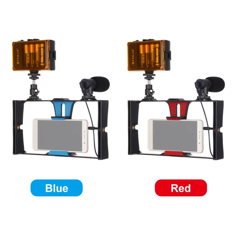 PULUZ 3 in 1 Vlogging Live Broadcast LED Selfie Light Smartphone Video Rig Kits with Microphone + Cold Shoe Tripod Head for iPhone, Galaxy, Huawei, Xiaomi, HTC, LG, Google, and Other Smartphones