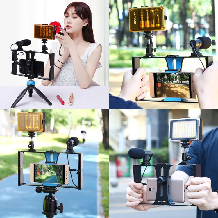 PULUZ 3 in 1 Vlogging Live Broadcast LED Selfie Light Smartphone Video Rig Kits with Microphone + Cold Shoe Tripod Head for iPhone, Galaxy, Huawei, Xiaomi, HTC, LG, Google, and Other Smartphones