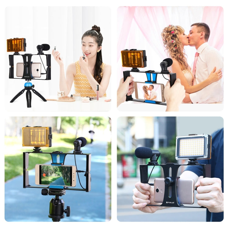 PULUZ 4 in 1 Vlogging Live Broadcast LED Selfie Light Smartphone Video Rig Kits with Microphone + Tripod Mount + Cold Shoe Tripod Head for iPhone, Galaxy, Huawei, Xiaomi, HTC, LG, Google, and Other Smartphones