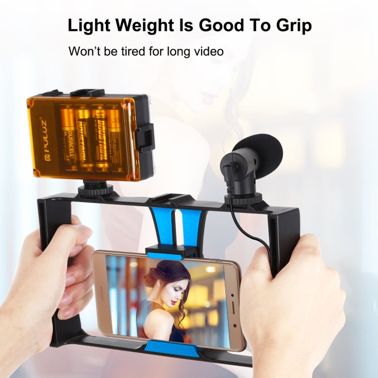 PULUZ 4 in 1 Vlogging Live Broadcast LED Selfie Light Smartphone Video Rig Kits with Microphone + Tripod Mount + Cold Shoe Tripod Head for iPhone, Galaxy, Huawei, Xiaomi, HTC, LG, Google, and Other Smartphones