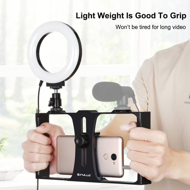 PULUZ 2 in 1 Vlogging Live Broadcast Smartphone Video Rig + 4.7 inch 12cm Ring LED Selfie Light Kits with Cold Shoe Tripod Head for iPhone, Galaxy, Huawei, Xiaomi, HTC, LG, Google, and Other Smartphones