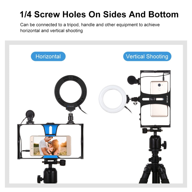 PULUZ 3 in 1 Vlogging Live Broadcast Smartphone Video Rig + Microphone +  4.7 inch 12cm Ring LED Selfie Light Kits with Cold Shoe Tripod Head for iPhone, Galaxy, Huawei, Xiaomi, HTC, LG, Google, and Other Smartphones