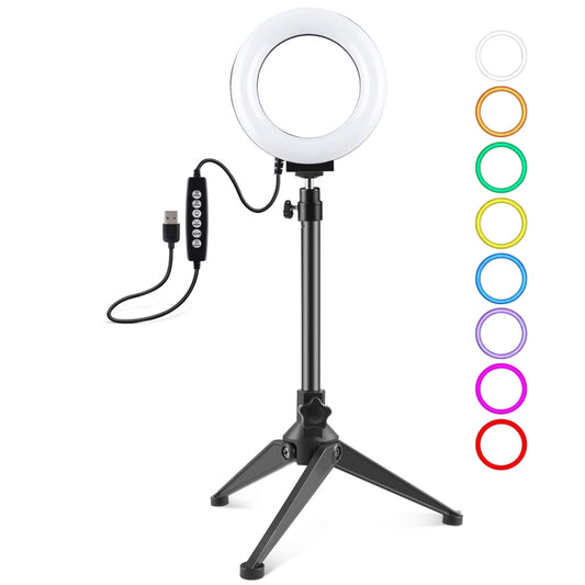PULUZ 4.7 inch 12cm USB 10 Modes 8 Colors RGBW Dimmable LED Ring Vlogging Photography Video Lights + Desktop Tripod  Mount with Cold Shoe Tripod Ball Head