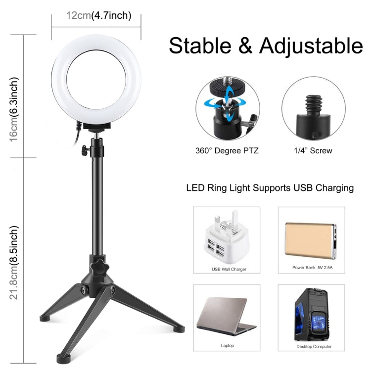 PULUZ 4.7 inch 12cm USB 10 Modes 8 Colors RGBW Dimmable LED Ring Vlogging Photography Video Lights + Desktop Tripod  Mount with Cold Shoe Tripod Ball Head