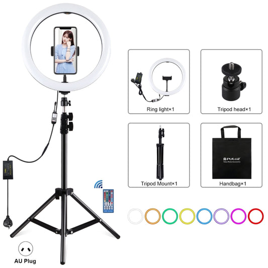 PULUZ 11.8 inch 30cm RGB Light 1.1m Tripod Mount Dimmable LED Ring Vlogging Selfie Photography Video Lights Live Broadcast Kits with Cold Shoe Tripod Ball Head & Phone Clamp