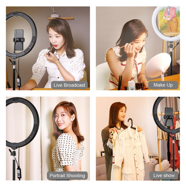 PULUZ 11.8 inch 30cm RGB Light 1.1m Tripod Mount Dimmable LED Ring Vlogging Selfie Photography Video Lights Live Broadcast Kits with Cold Shoe Tripod Ball Head & Phone Clamp