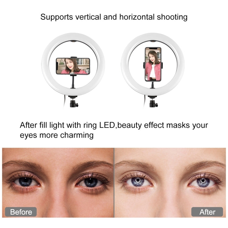 PULUZ Dual Phone Brackets Horizontal Holder + 1.1m Tripod Mount + 10.2 inch 26cm LED Ring Vlogging Video Light  Live Broadcast Kits