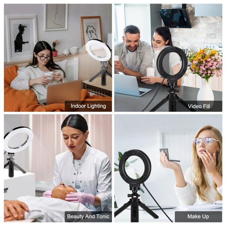 PULUZ 4.7 inch 12cm USB 3 Modes Dimmable LED Ring Vlogging Photography Video Lights + Pocket Tripod Mount Kit with Cold Shoe Tripod Ball Head