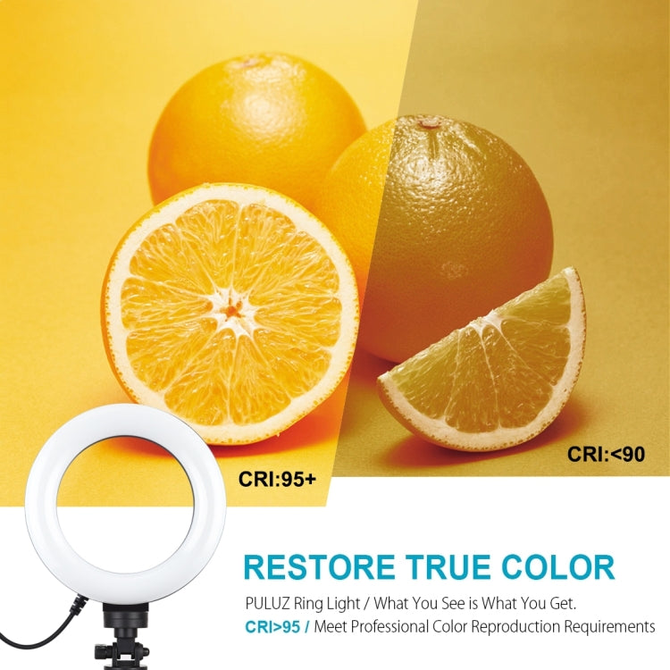 PULUZ 6.2 inch 16cm USB 3 Modes Dimmable LED Ring Vlogging Photography Video Lights + Pocket Tripod Mount Kit with Cold Shoe Tripod Ball Head