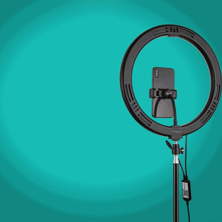 PULUZ 11.8 inch 30cm RGBW Light + 1.1m Tripod Mount Curved Surface Dimmable LED Dual Color Temperature LED Ring Selfie Vlogging Video Light  Live Broadcast Kits with Cold Shoe Tripod Ball Head & Phone Clamp & Remote Control