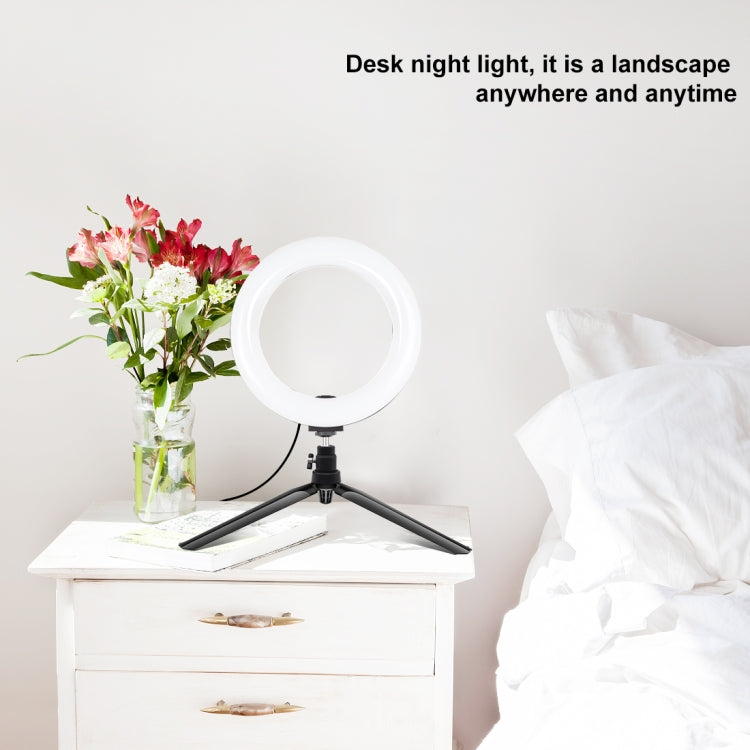 PULUZ 7.9 inch 20cm Light + Desktop Tripod Mount USB 3 Modes Dimmable Dual Color Temperature LED Curved Light Ring Vlogging Selfie Beauty Photography Video Lights with Phone Clamp