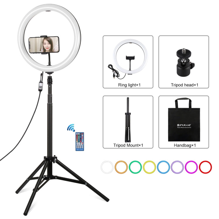 PULUZ 11.8 inch 30cm RGBW Light + 1.65m Mount Curved Surface RGBW Dimmable LED Ring Selfie Vlogging Light  Live Broadcast Kits with Cold Shoe Tripod Adapter & Phone Clamp & Remote Control