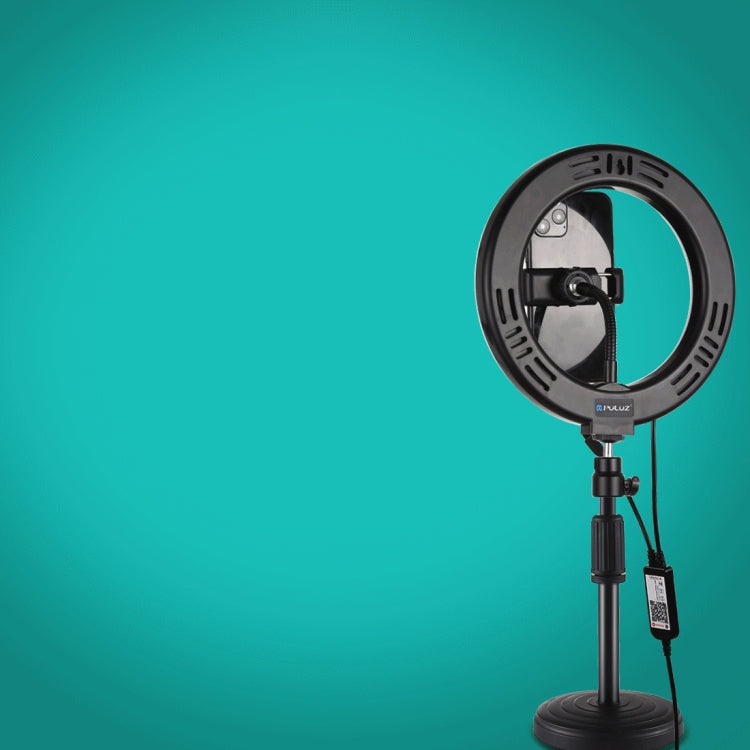 PULUZ 7.9 inch 20cm RGBW Light + Round Base Desktop Mount Dimmable LED Dual Color Temperature LED Curved Light Ring Vlogging Selfie Photography Video Lights with Phone Clamp