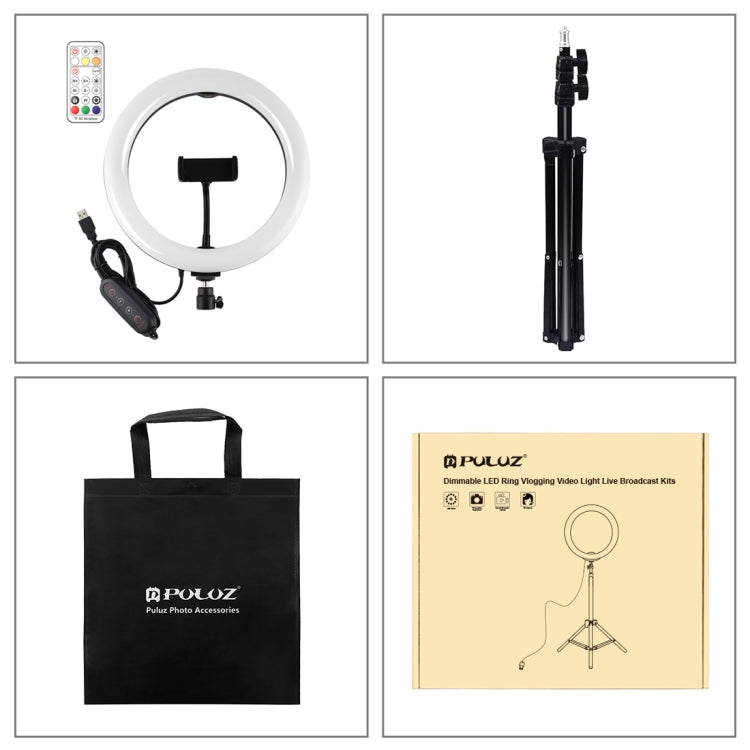 PULUZ 10.2 inch 26cm Marquee LED RGBWW Selfie Beauty Light  + 1.1m Tripod Mount 168 LED Dual-color Temperature Dimmable Ring Vlogging Photography Video Lights with Cold Shoe Tripod Ball Head & Remote Control & Phone Clamp