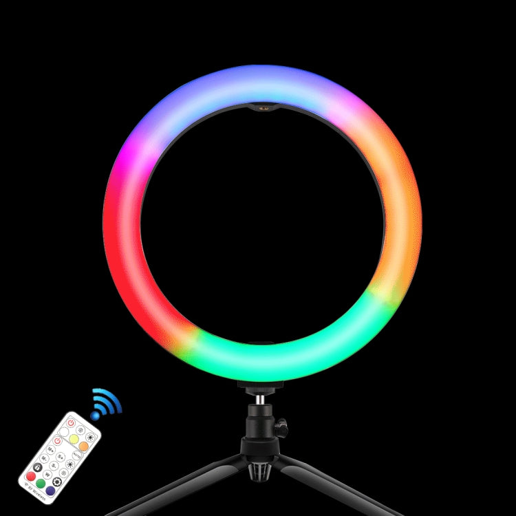PULUZ 10.2 inch 26cm Marquee LED RGBWW Selfie Beauty Light + Desktop Tripod Mount 168 LED Dual-color Temperature Dimmable Ring Vlogging Photography Video Lights with Cold Shoe Tripod Ball Head & Remote Control & Phone Clamp