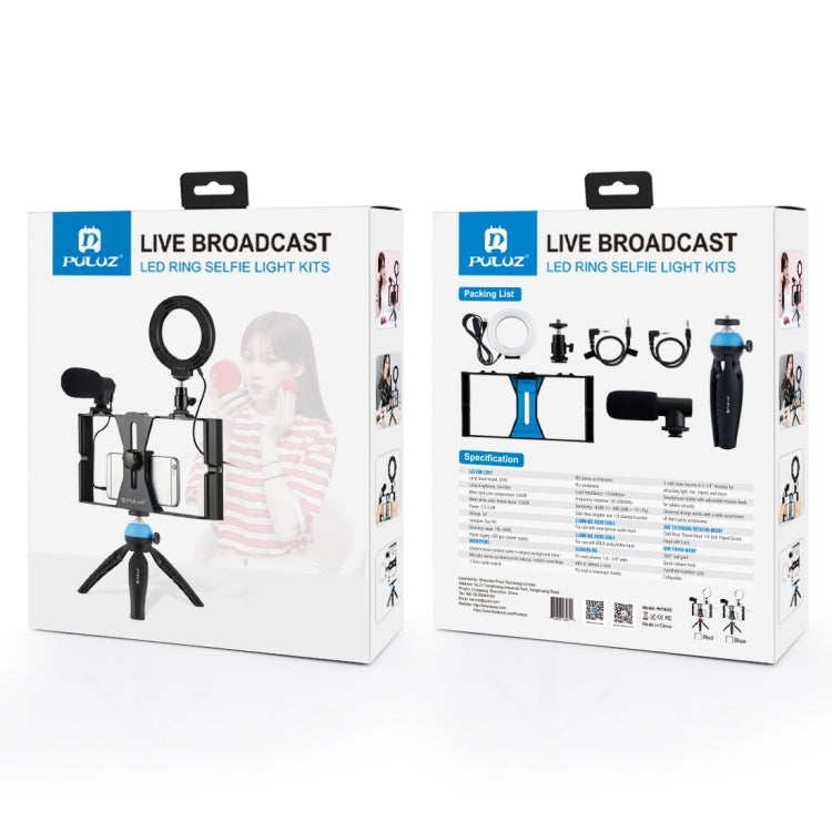 PULUZ 4 in 1 Vlogging Live Broadcast Smartphone Video Rig + 4.7 inch 12cm RGBW Ring LED Selfie Light + Microphone + Pocket Tripod Mount Kits with Cold Shoe Tripod Head