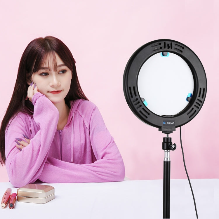 PULUZ 7.9 inch 20cm Mirror Light+ 1.1m Tripod Mount USB 3 Modes Dimmable Dual Color Temperature LED Curved Light Ring Vlogging Selfie Photography Video Lights with Mirror & Phone Clamp