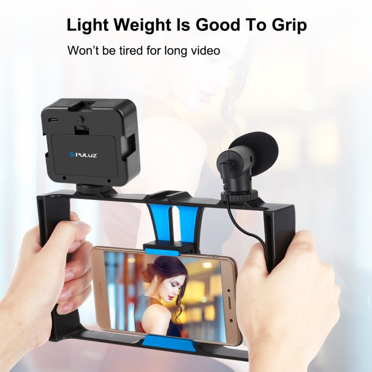 PULUZ 4 in 1 Vlogging Live Broadcast LED Selfie Fill Light Smartphone Video Rig Kits with Microphone + Tripod Mount + Cold Shoe Tripod Head for iPhone, Galaxy, Huawei, Xiaomi, HTC, LG, Google, and Other Smartphones