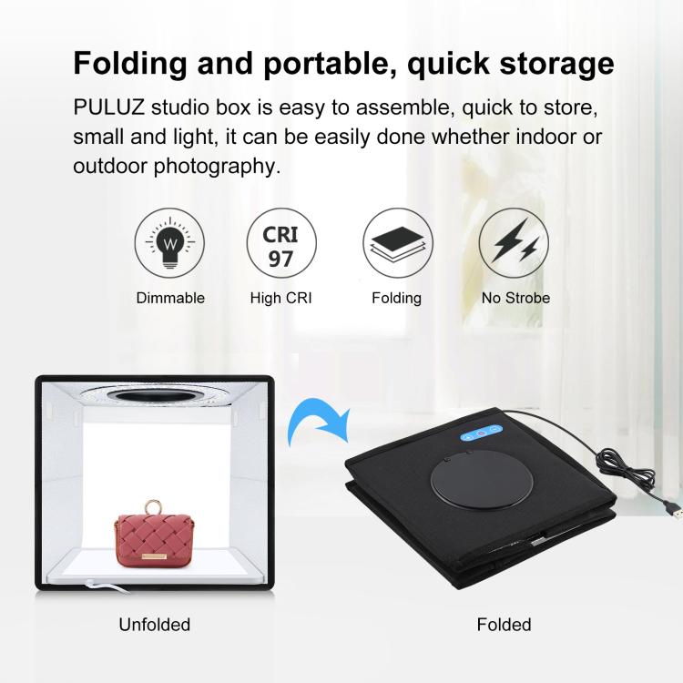 PULUZ 25cm Folding Portable High CRI Ring LED Photo Lighting Studio Tent Box + Shadowless Light Lamp Panel Pad with 12 Colors Backdrops, Size: 25cm x 25cm x 25cm