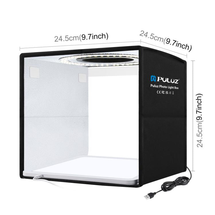PULUZ 25cm Folding Portable High CRI Ring LED Photo Lighting Studio Tent Box + Shadowless Light Lamp Panel Pad with 12 Colors Backdrops, Size: 25cm x 25cm x 25cm