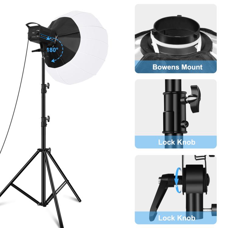 PULUZ 220V 120W Studio Video Light + 2.8m Light Holder + 65cm Foldable Lantern Softbox Photography Kit