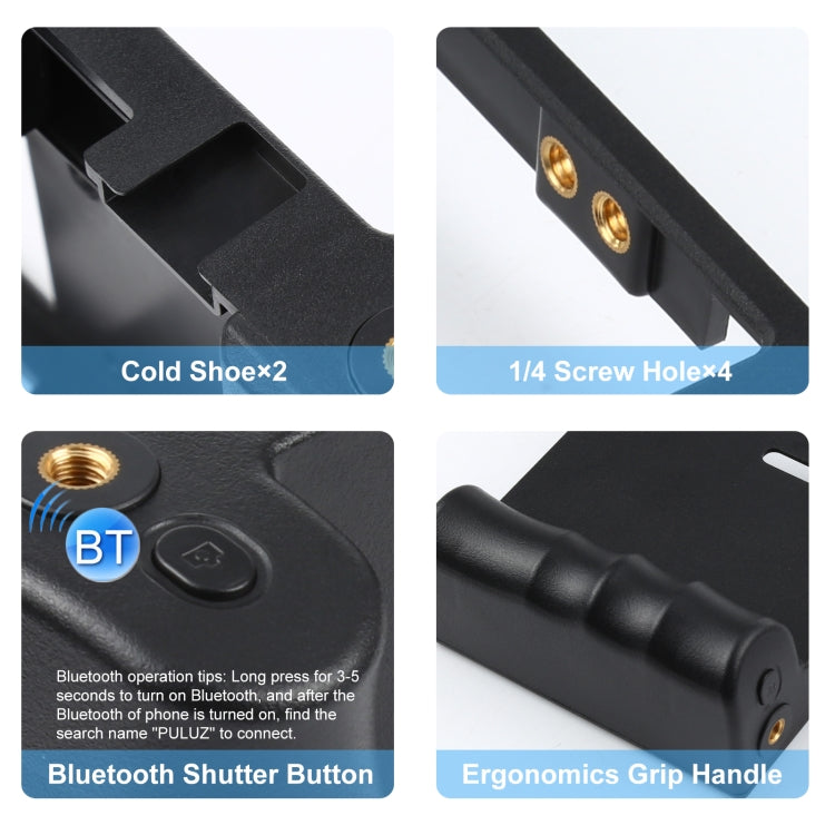 PULUZ 4 in 1 Bluetooth Handheld Vlogging Live Broadcast LED Selfie Light Smartphone Video Rig Kits with Microphone + Tripod Mount + Cold Shoe Tripod Head for iPhone, Galaxy, Huawei, Xiaomi, HTC, LG, Google, and Other Smartphones