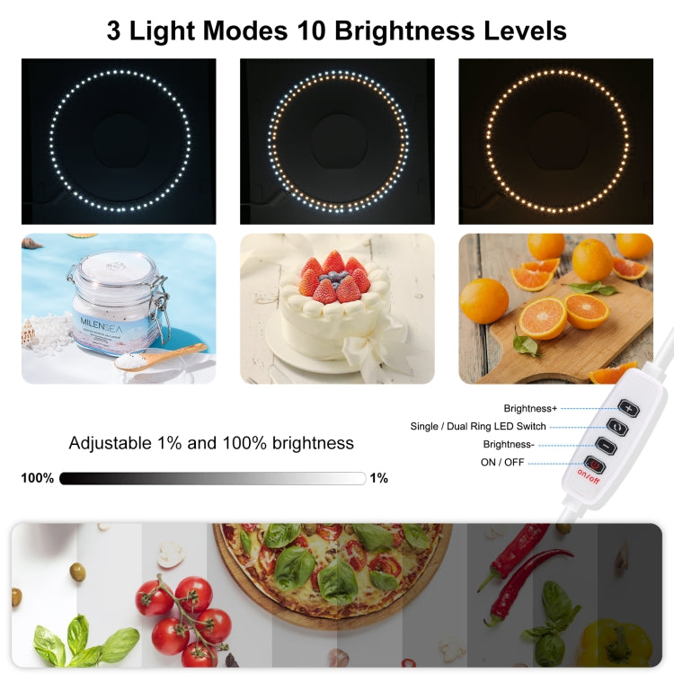 PULUZ 30cm Folding Ring Light Board Photo Lighting Studio Shooting Tent Box Kit Box with Shadowless Light Panel