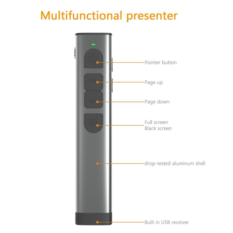 Doosl Dsit038 2.4GHz Wireless Presenter PowerPoint Clicker Representation Remote Control Green Laser Pointer, Control Distance: 100m