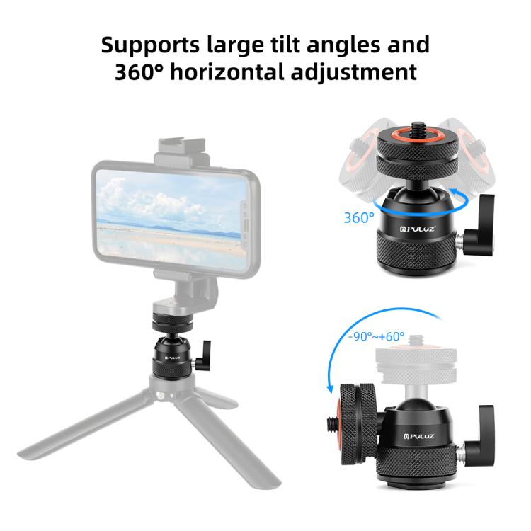 PULUZ Multifunctional Aluminum Alloy Mini Ball Head Tripod Mount Adapter, Cold Shoe & 1/4 Screw Dual-Use