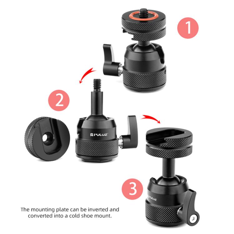 PULUZ Multifunctional Aluminum Alloy Mini Ball Head Tripod Mount Adapter, Cold Shoe & 1/4 Screw Dual-Use