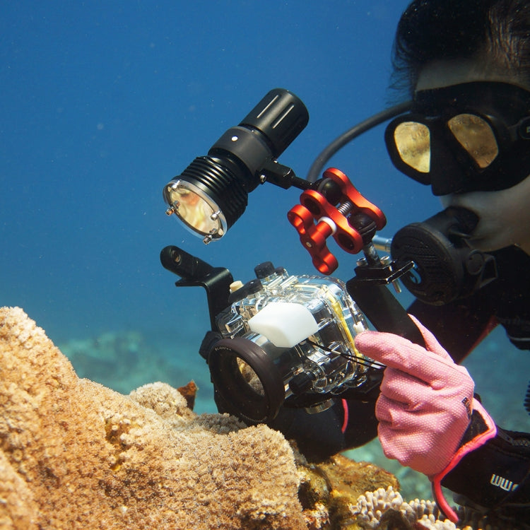 PULUZ Dual Ball Clamp Open Hole Diving Camera Bracket CNC Aluminum Spring Flashlight Clamp for Diving Underwater Photography System