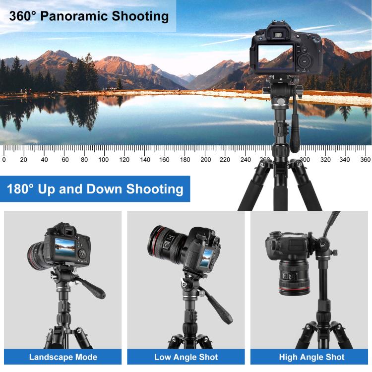 PULUZ 1.6m Reverse-Folding Professional Video Tripod with Fluid Drag Head