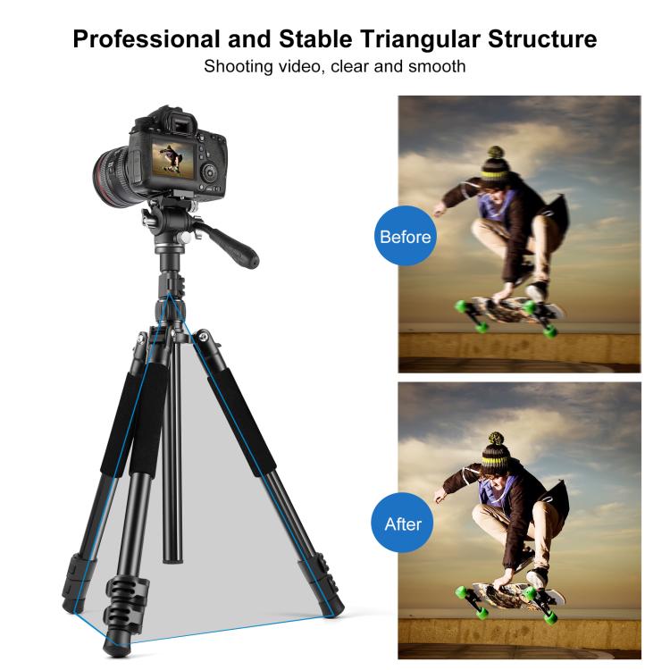 PULUZ 1.6m Reverse-Folding Professional Video Tripod with Fluid Drag Head