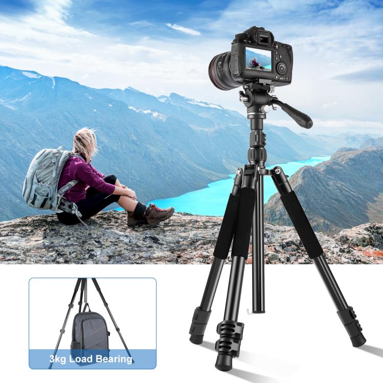 PULUZ 1.6m Reverse-Folding Professional Video Tripod with Fluid Drag Head