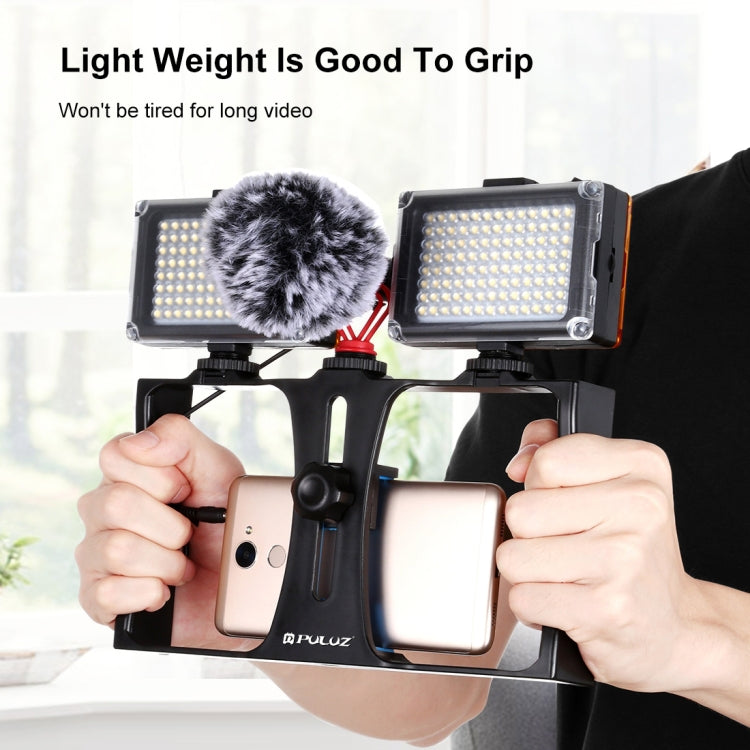 PULUZ Vlogging Live Broadcast Smartphone Video Rig Filmmaking Recording Handle Stabilizer Bracket for iPhone, Galaxy, Huawei, Xiaomi, HTC, LG, Google, and Other Smartphones