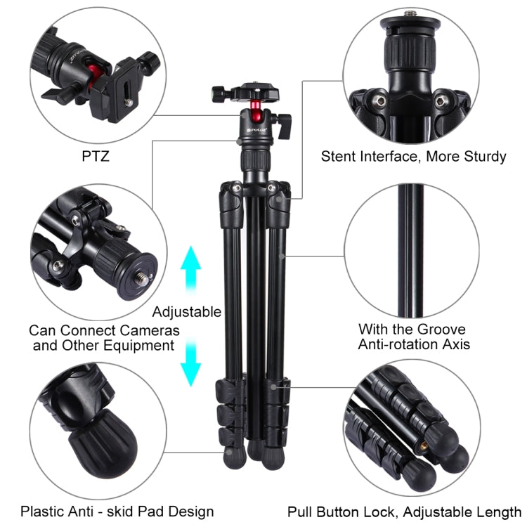 PULUZ 4-Section Folding Legs Metal  Tripod Mount with 360 Degree Ball Head for DSLR & Digital Camera, Adjustable Height: 42-130cm