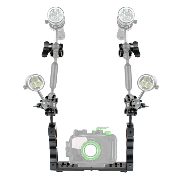 PULUZ Dual Handle Aluminium Tray Stabilizer with Dual Ball Aluminum Alloy Clamp for Underwater Camera Housings