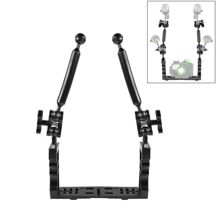 PULUZ Dual Handle Aluminium Tray Stabilizer with 2 x Dual Ball Aluminum Alloy Clamp & 2 x 7 inch Floating Arm for Underwater Camera Housings