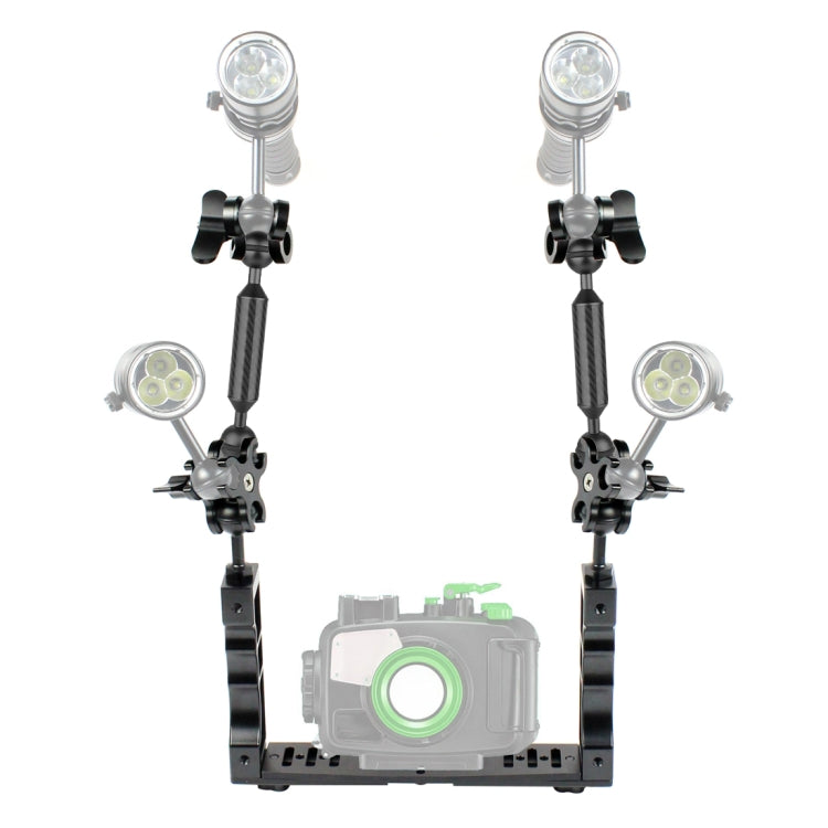 PULUZ Dual Handle Aluminium Tray Stabilizer with 2 x Dual Ball Aluminum Alloy Clamp & 2 x 7 inch Floating Arm for Underwater Camera Housings
