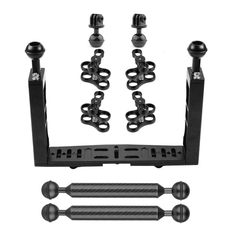 PULUZ Dual Handle Aluminium Tray Stabilizer with 4 x Dual Ball Aluminum Alloy Clamp & 2 x 7 inch Floating Arm & 2 x Ball Head Adapter for Underwater Camera Housings