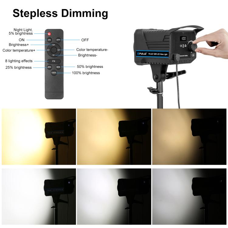 PULUZ 220V 120W Studio Video Light Dual Color Temperature Built-in Dissipate Heat System with Remote Control
