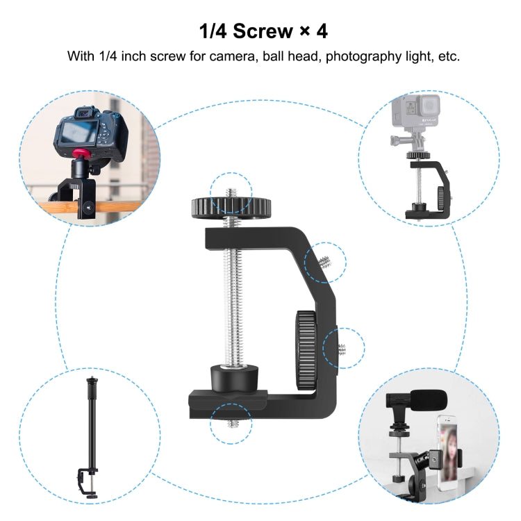 PULUZ C Clamp Mount Light Stand Extension Central Shaft Rod Monopod Holder Kits with Ball-Head, Rod Length: 33-60cm