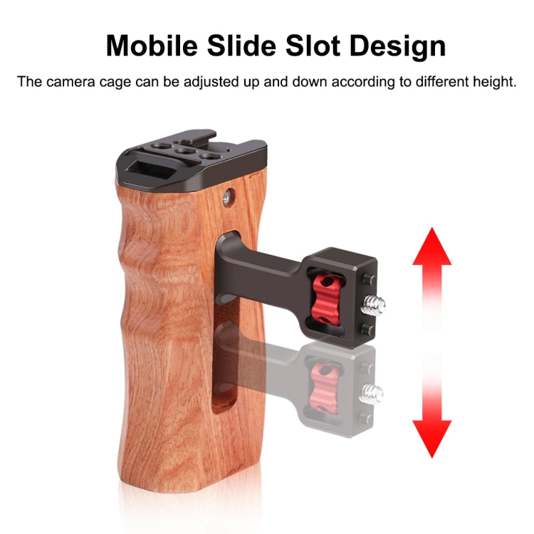 PULUZ 1/4 inch Screw Universal Camera Wooden Side Handle with Cold Shoe Mount for Camera Cage Stabilizer